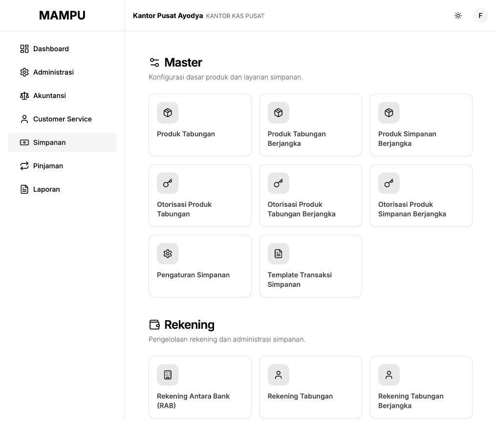 Deposit navigation showing product, account, and transaction menus