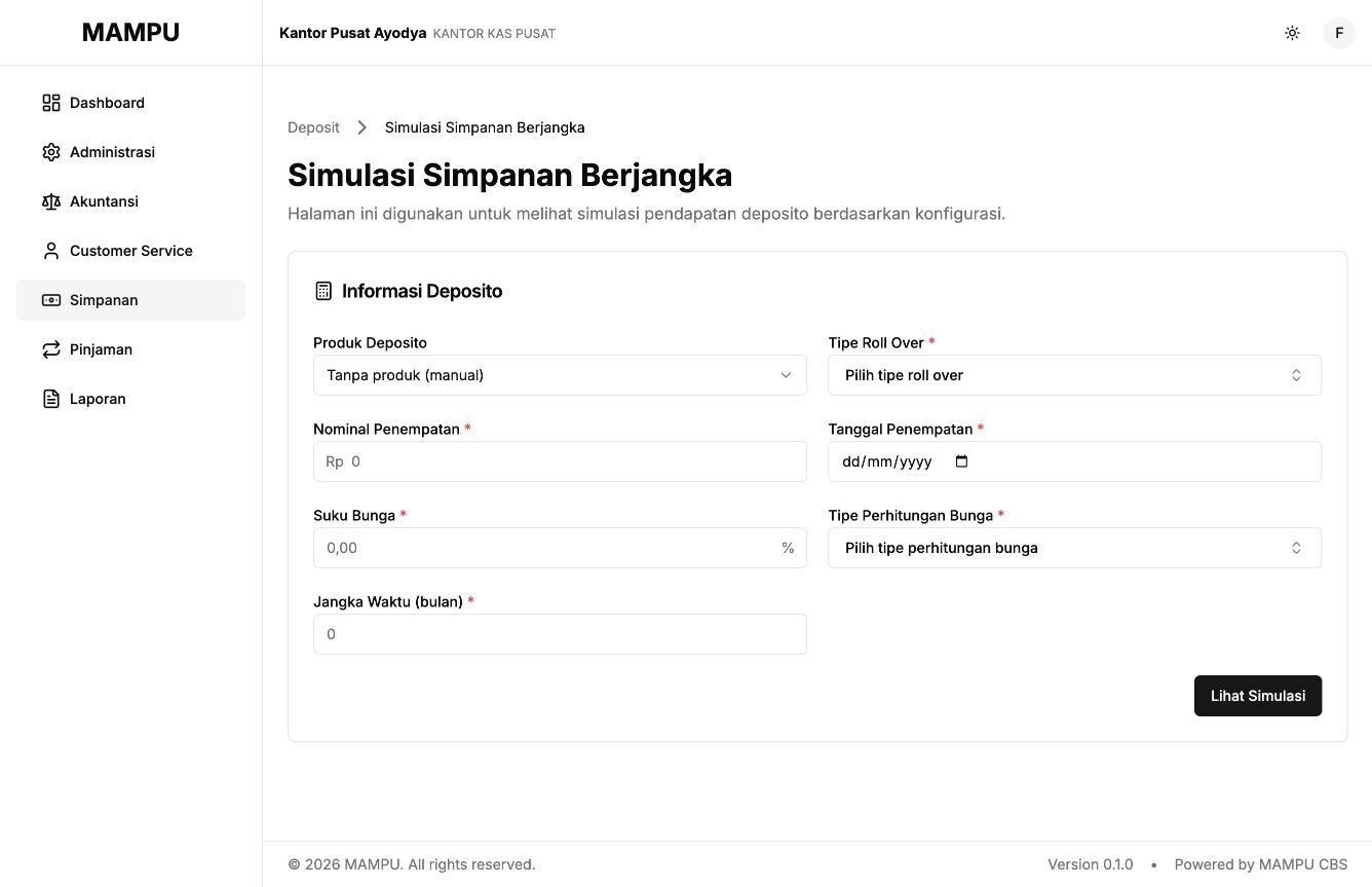 Term-deposit simulation form with manual product selection and placement, rate, and term fields