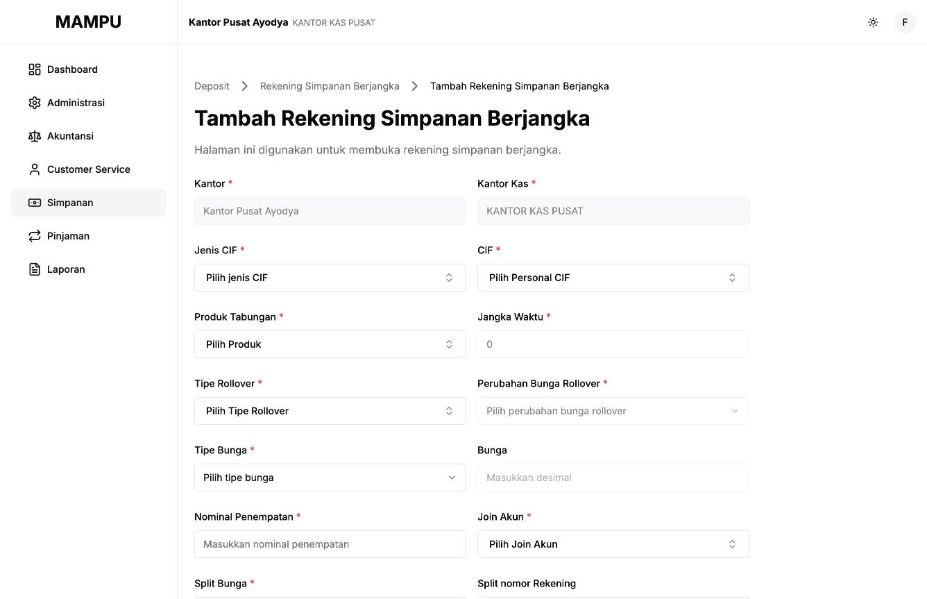 Blank term-deposit account form with customer, product, rollover, and rate choices