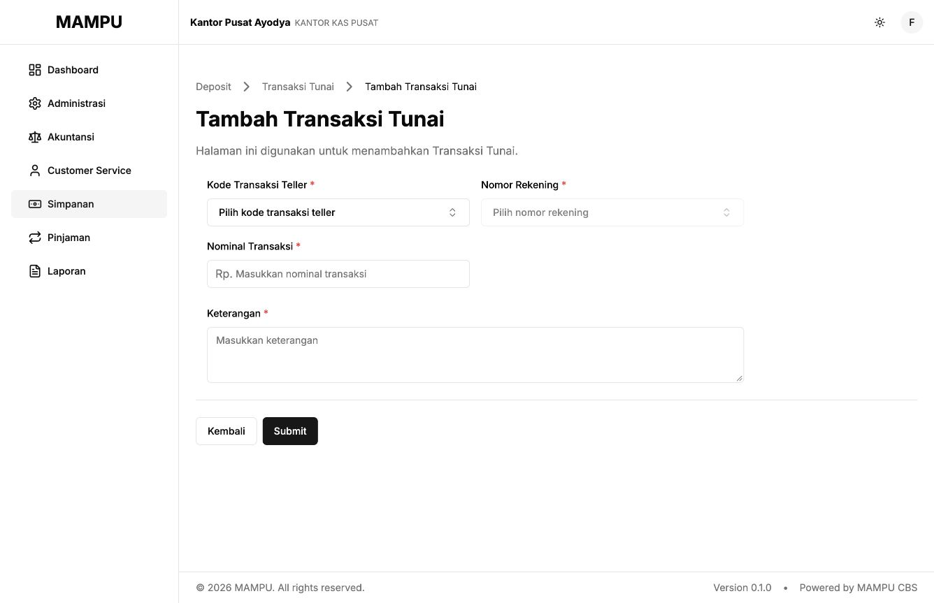 Blank cash transaction form