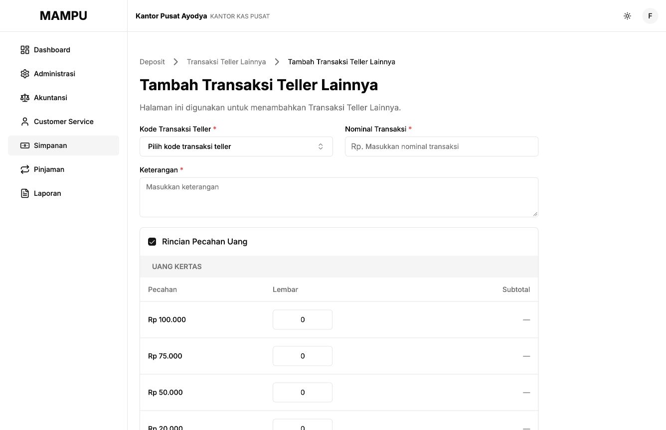 Blank other-transaction form with denomination entry enabled
